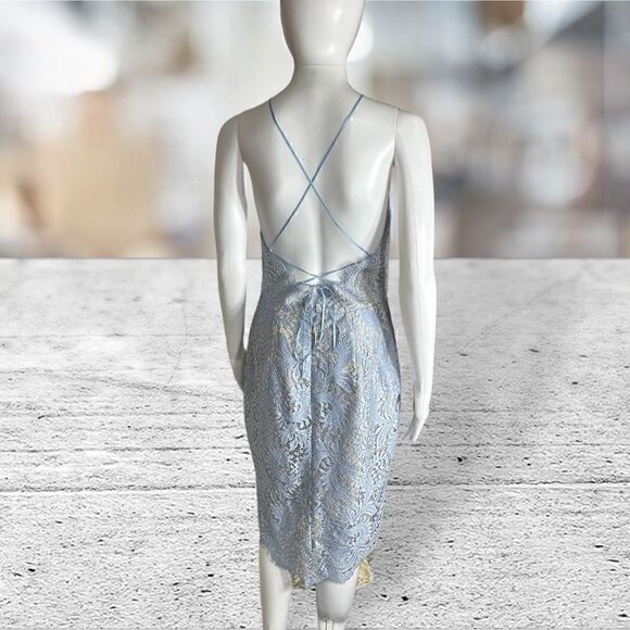 Lover Light Blue Lace Tie Up Open Back Dress - Picture 4 of 5